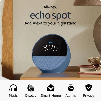 All-New Amazon Echo Spot (2024) – Smart Alarm Clock with Alexa and Vibrant Sound