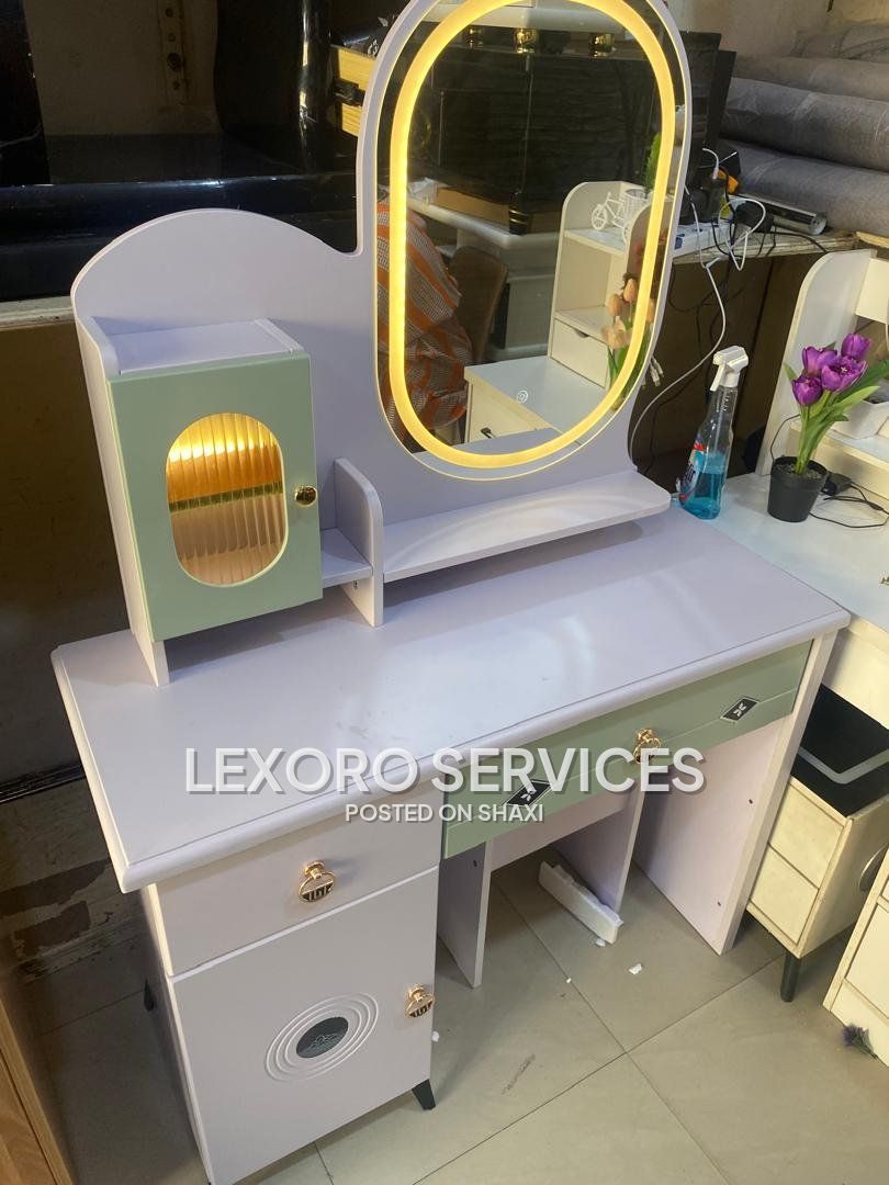 Dresser Mirror Carbinet Set With Chair and LED LIGHT ON THE MIRROR photo 3