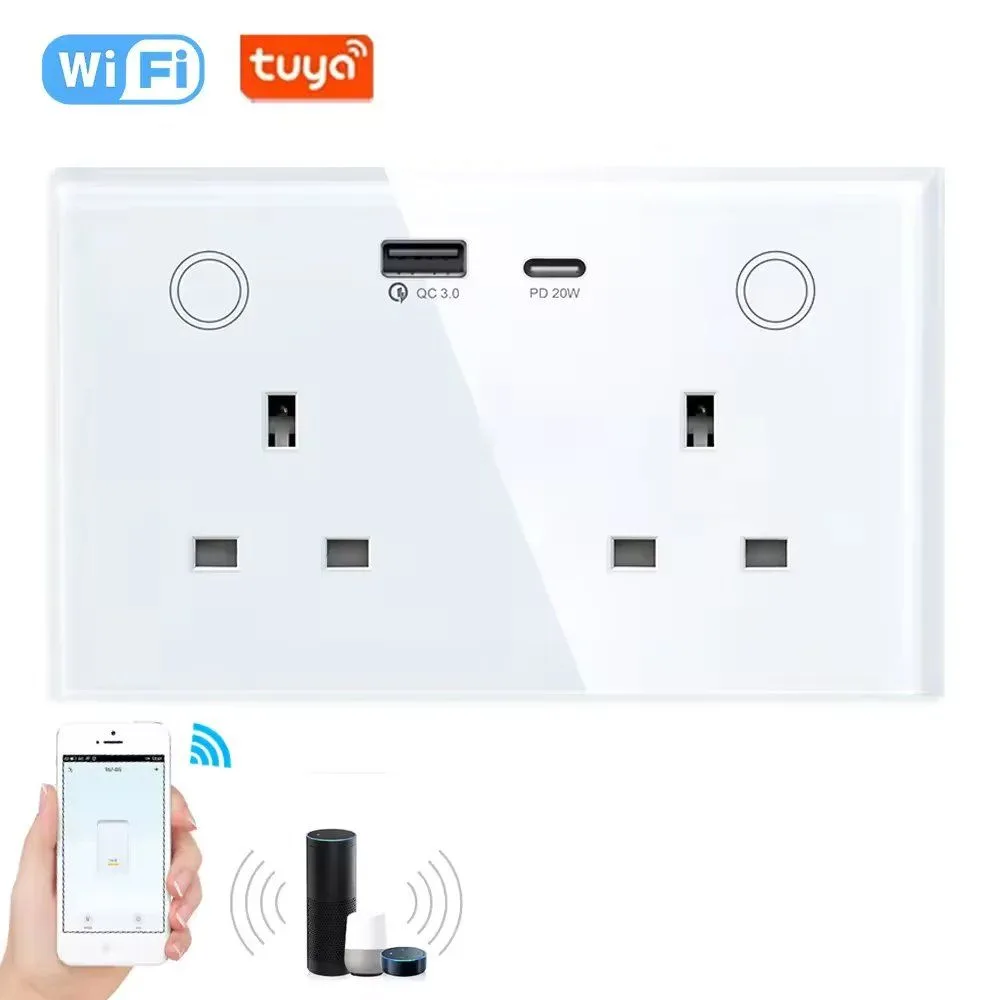 Smart Wall Double Sockets with USB & USB-C photo 2